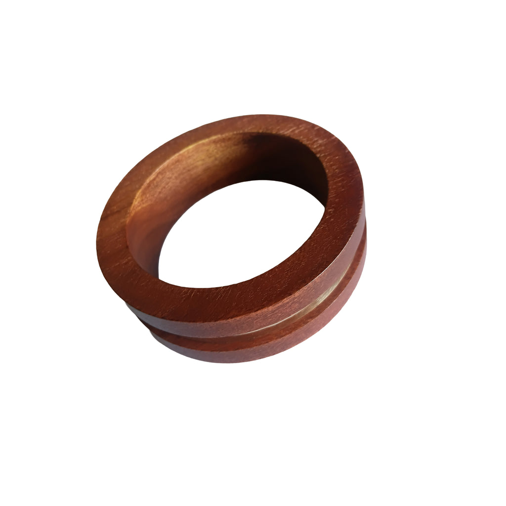 Handmade Wooden Bangle Bracelet Set for Women - Natural Dark Wood & Brass Accents Bohemian Ethnic Jewelry, Set of 1 wooden kada & with brass chudi