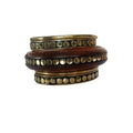 Handmade Wooden Bangle Bracelet Set for Women - Natural Dark Wood & Brass Accents Bohemian Ethnic Jewelry, Set of 1 wooden kada & 4 brass chudi