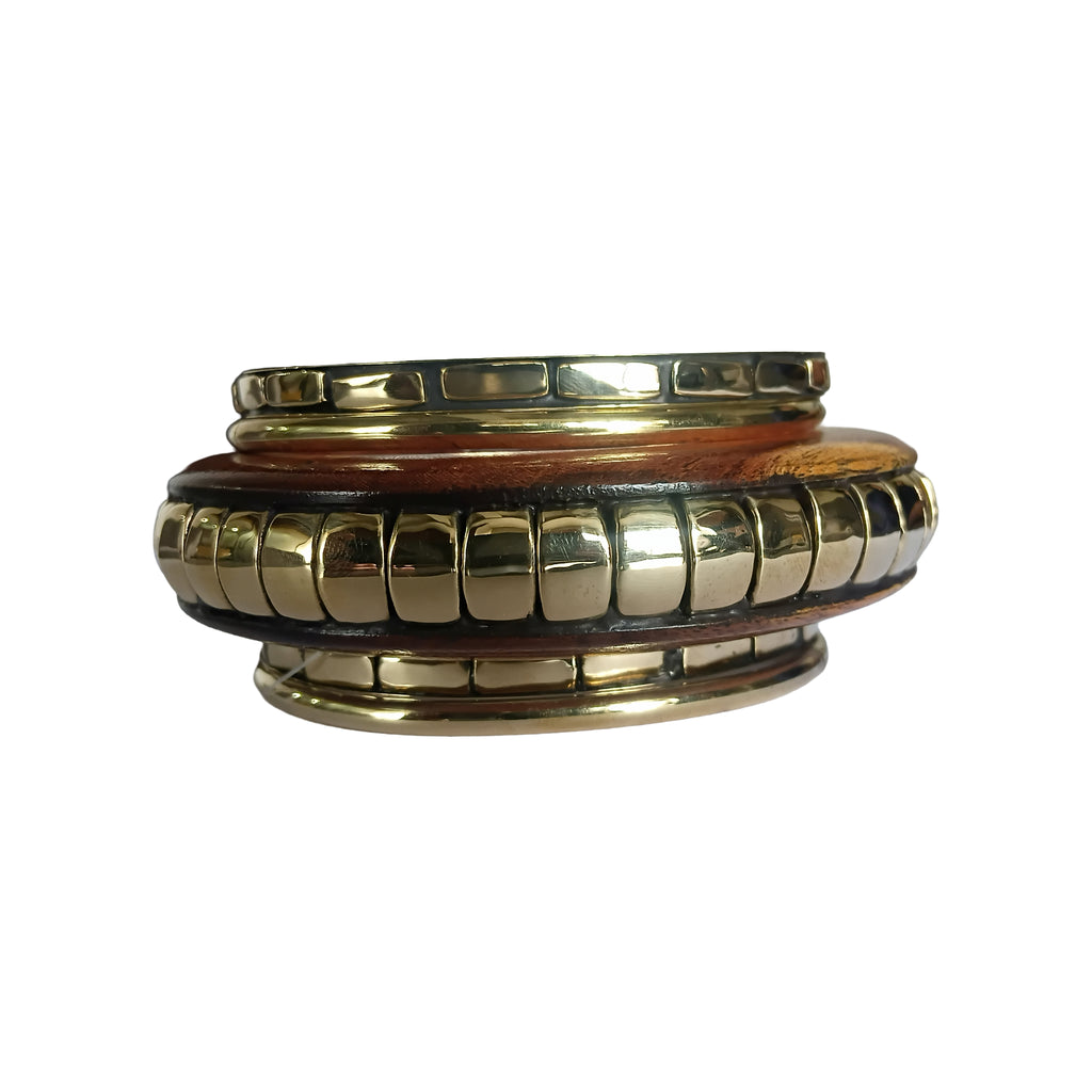 Handmade Wooden Bangle Bracelet Set for Women - Natural Dark Wood & Brass Accents Bohemian Ethnic Jewelry, Set of 1 wooden kada & 4 brass chudi