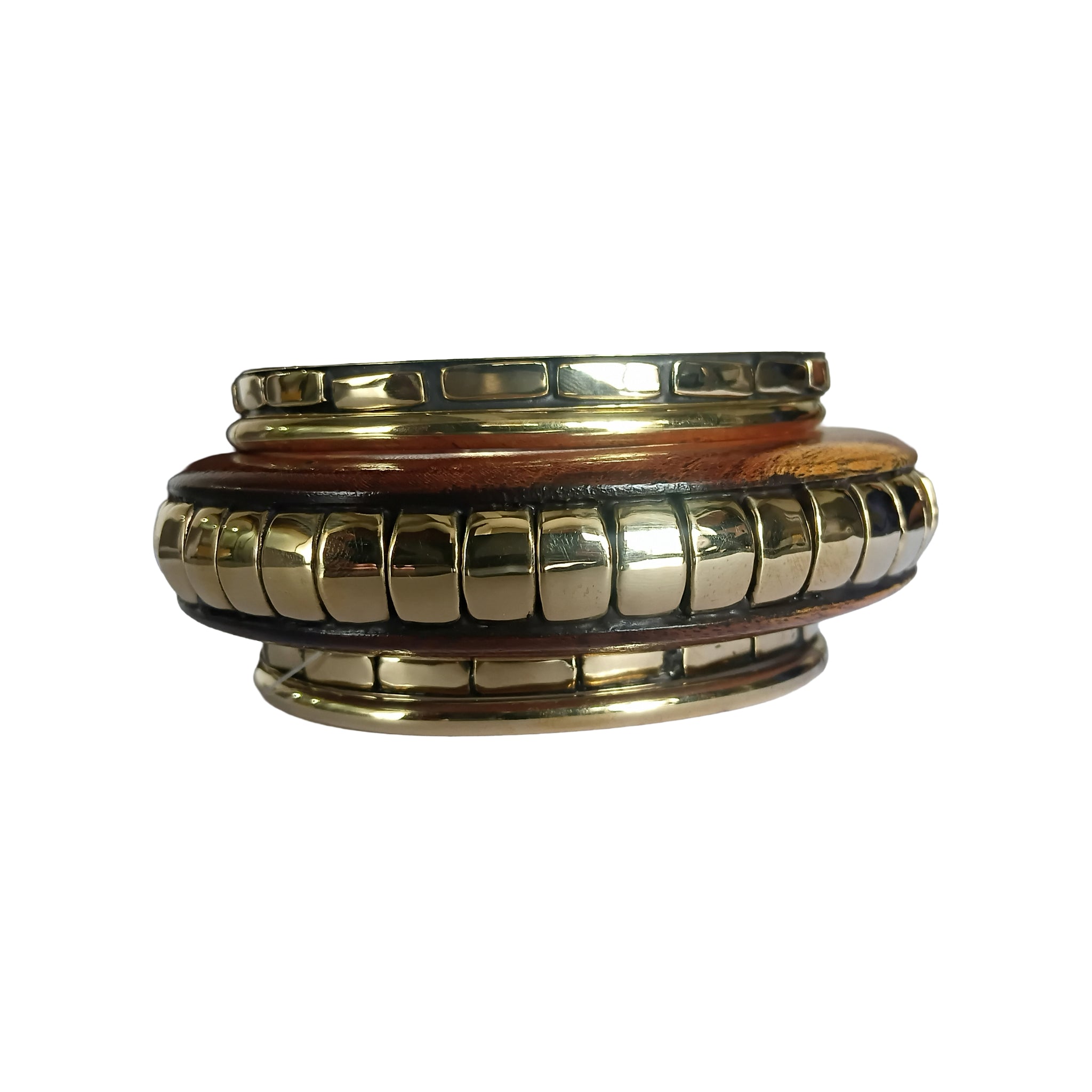 Handmade Wooden Bangle Bracelet Set for Women - Natural Dark Wood & Brass Accents Bohemian Ethnic Jewelry, Set of 1 wooden kada & 4 brass chudi