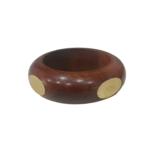 Handmade Wooden Bangle Bracelet Set for Women - Natural Dark Wood & Brass Accents Bohemian Ethnic Jewelry, Set of 1 wooden kada with brass work