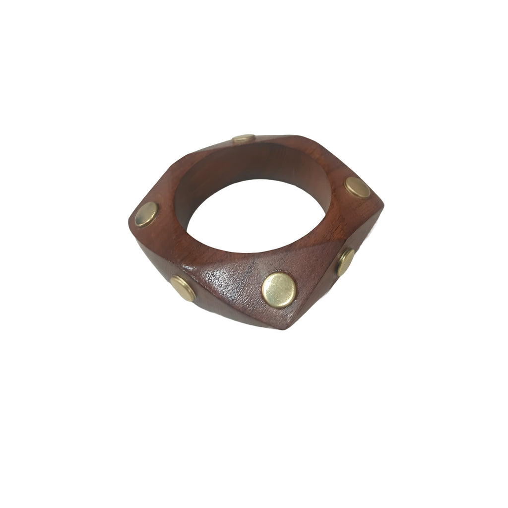 Handmade Wooden Bangle Bracelet Set for Women - Natural Dark Wood & Brass Accents Bohemian Ethnic Jewelry, Set of 1 wooden kada with brass work
