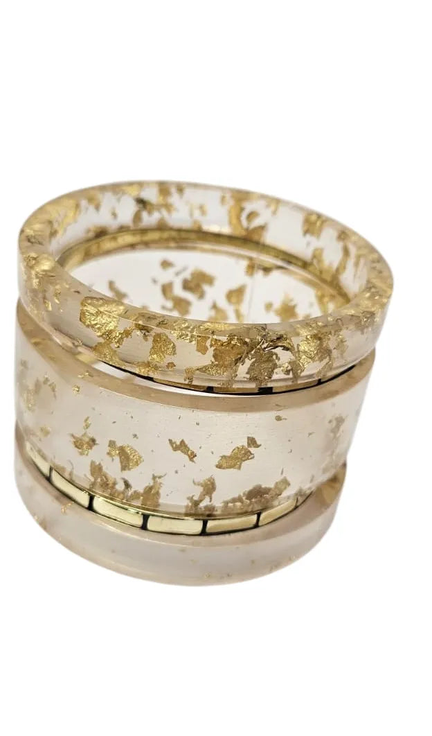 Handmade Resin Bangle Bracelet Set for Women - Resin & Brass Accents Bohemian Ethnic Jewelry, Set of 3 Resin kada & 2 brass chudi
