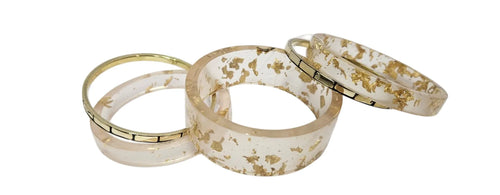 Handmade Resin Bangle Bracelet Set for Women - Resin & Brass Accents Bohemian Ethnic Jewelry, Set of 3 Resin kada & 2 brass chudi