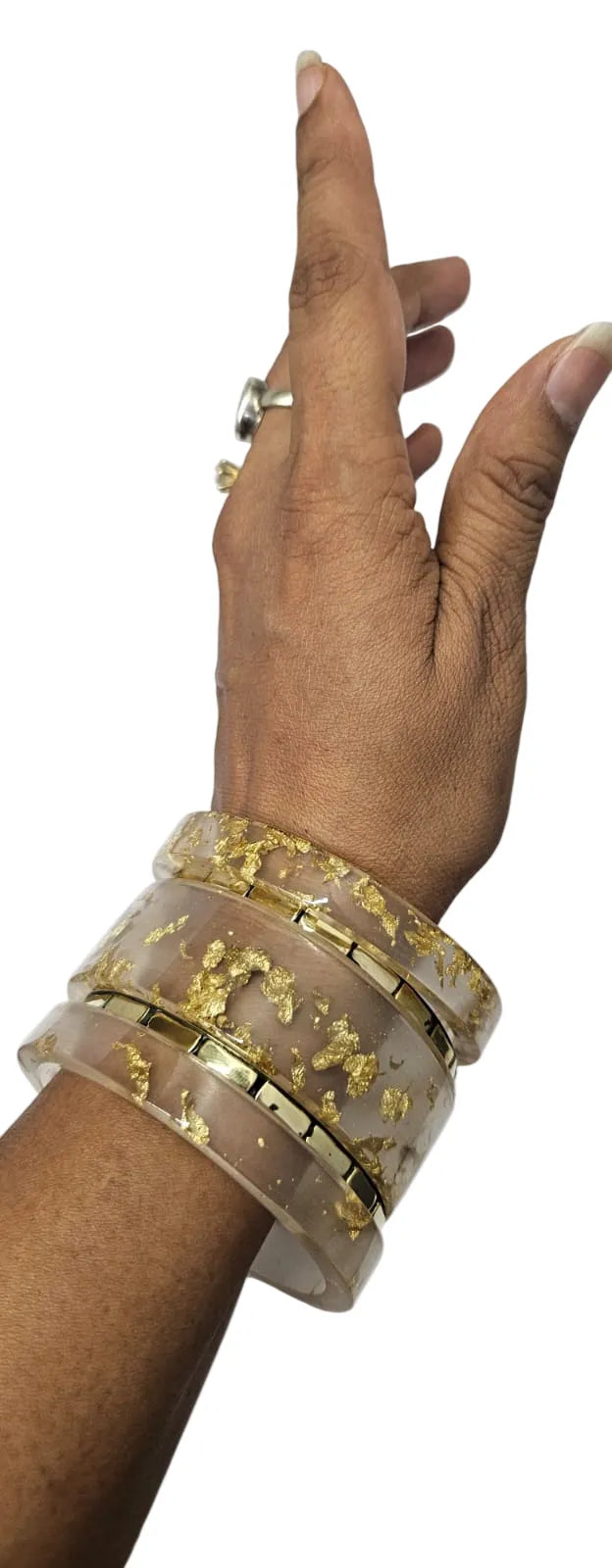 Handmade Resin Bangle Bracelet Set for Women - Resin & Brass Accents Bohemian Ethnic Jewelry, Set of 3 Resin kada & 2 brass chudi