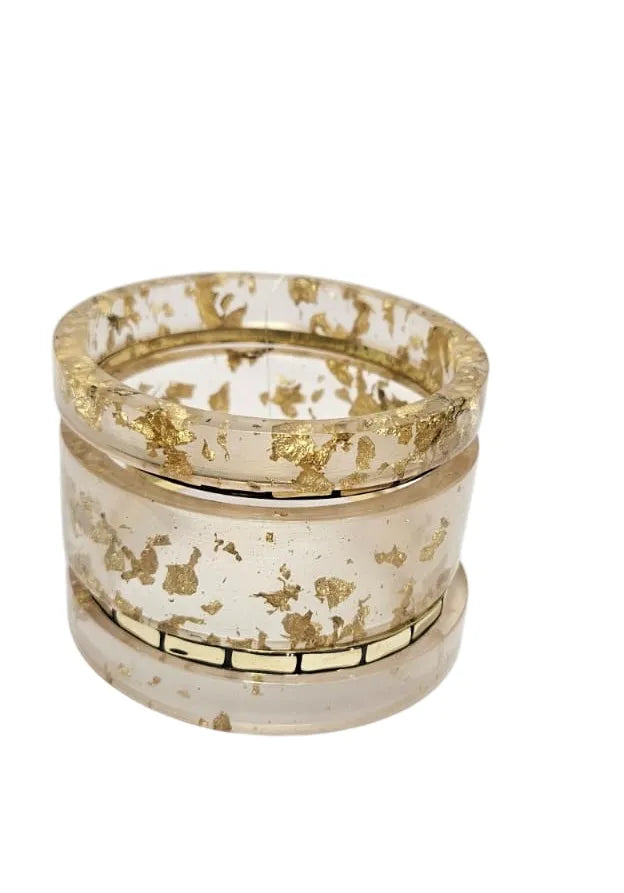 Handmade Resin Bangle Bracelet Set for Women - Resin & Brass Accents Bohemian Ethnic Jewelry, Set of 3 Resin kada & 2 brass chudi