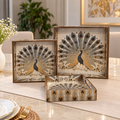 Wooden Royal Peocock Serving Tray set of 3 with Gold Engraving (Square)