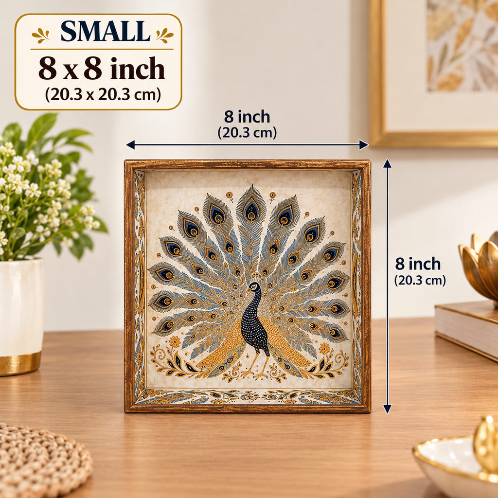 Wooden Royal Peocock Serving Tray set of 3 with Gold Engraving (Square)