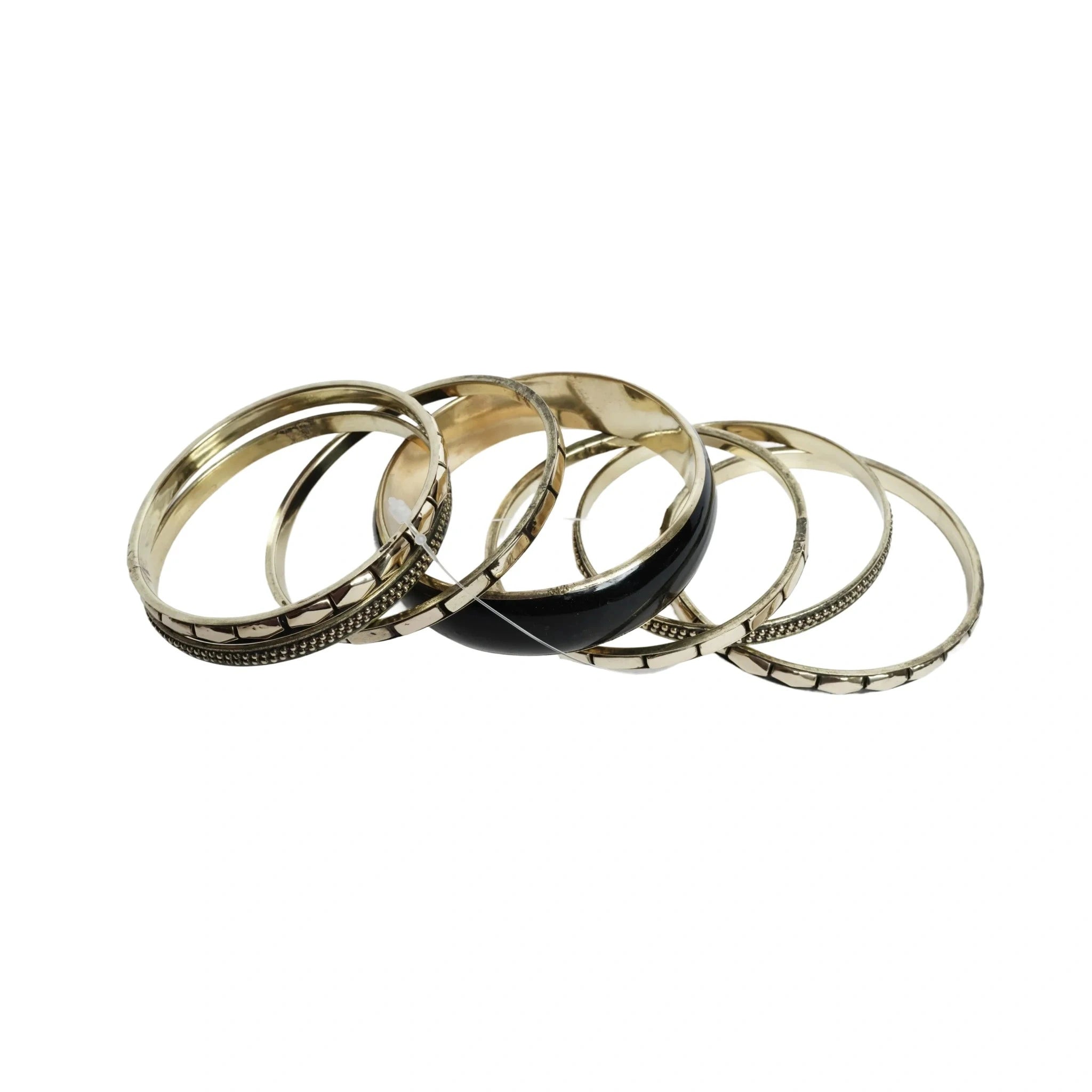 Gold Tone & Black Bangle Bracelet Set for Women - Pack of 7 Assorted Stackable Bangles with Black Resin Work, Fashion Jewelry for Wedding, Party, Daily, Office - gift for her