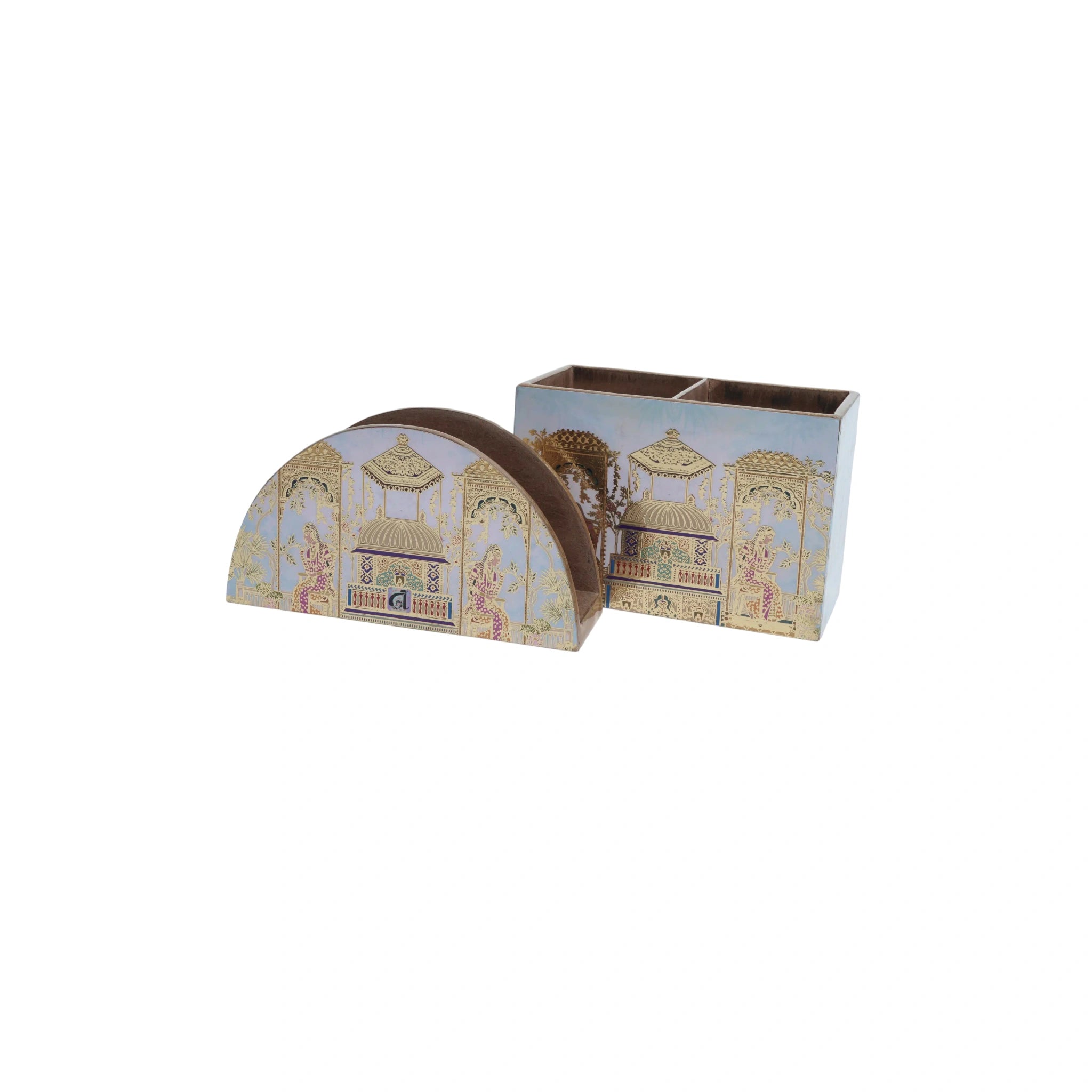 Wooden D Shape Royal Art Digital Printed Tissue Holder+2 Divider Wooden Spoon, Fork, Napkin Cutlery Holder