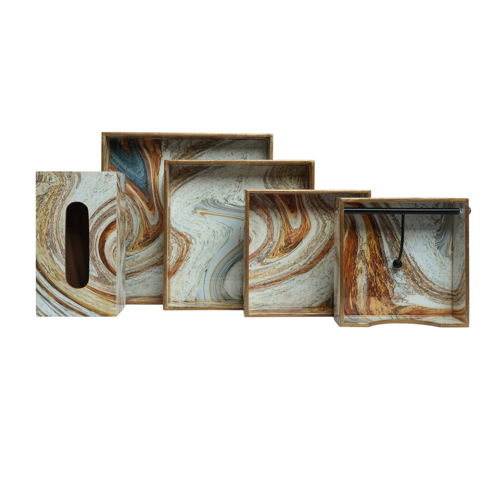 Wooden Italian Marble Serving Trey of 3+ Tissue Paper Box +Weight Tisssue Holder