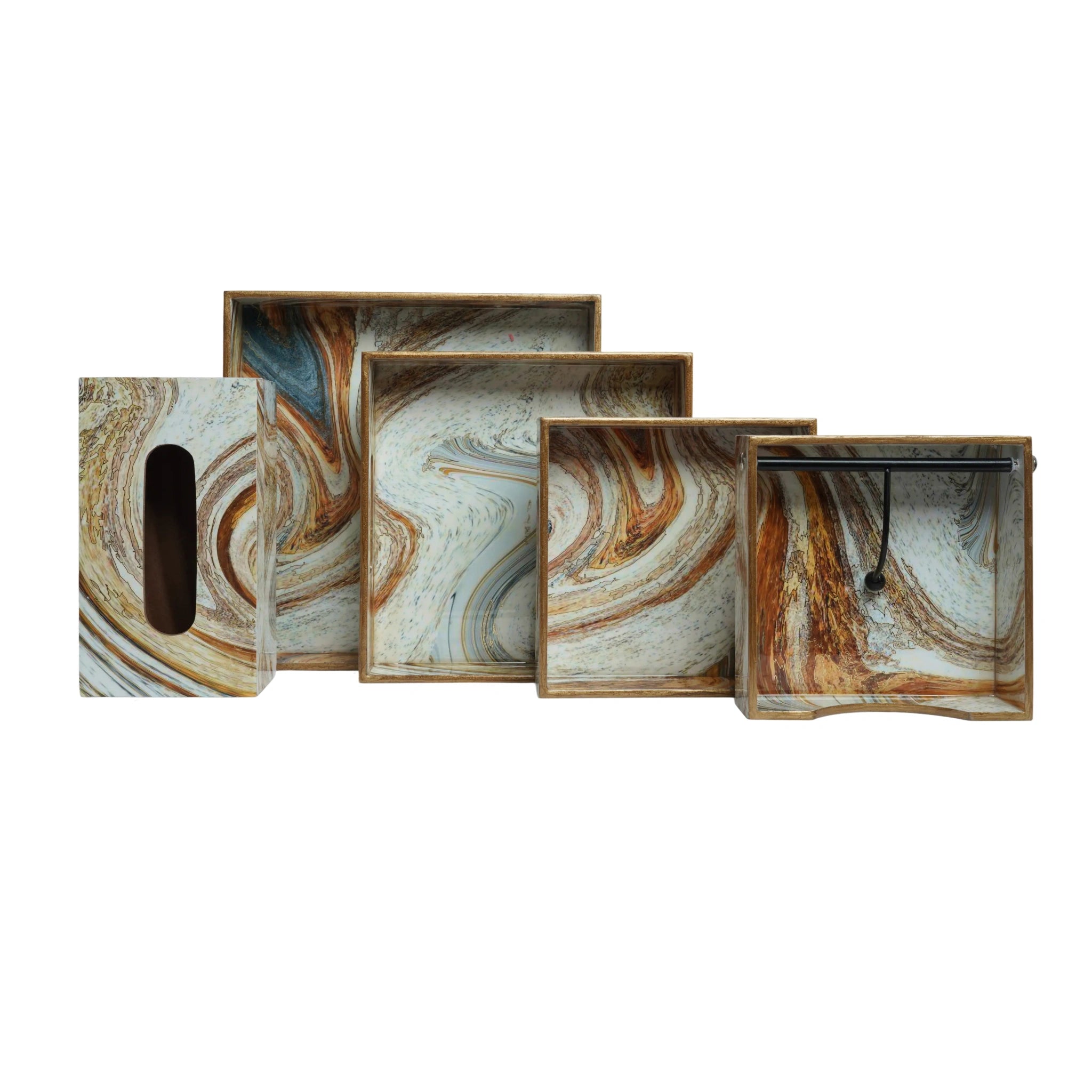 Wooden Italian Marble Serving Trey of 3+ Tissue Paper Box +Weight Tisssue Holder