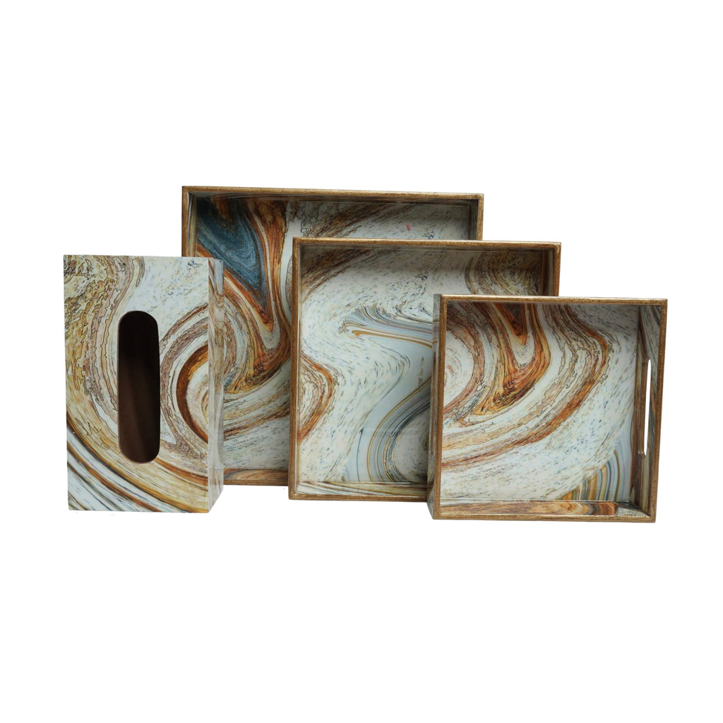 Wooden Italian Marble Serving Trey of 3+ Tissue Paper Box +Weight Tisssue Holder