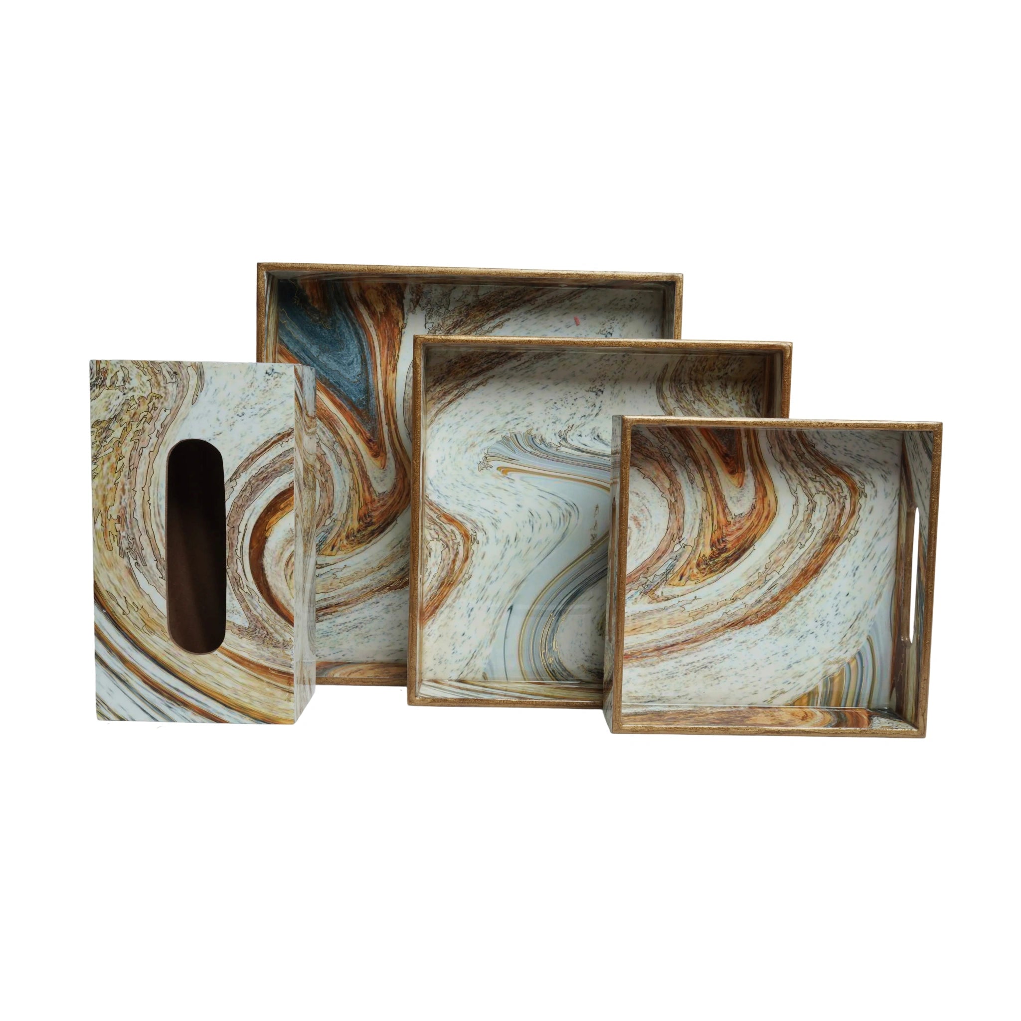 Wooden Italian Marble Serving Trey of 3+ Tissue Paper Box +Weight Tisssue Holder