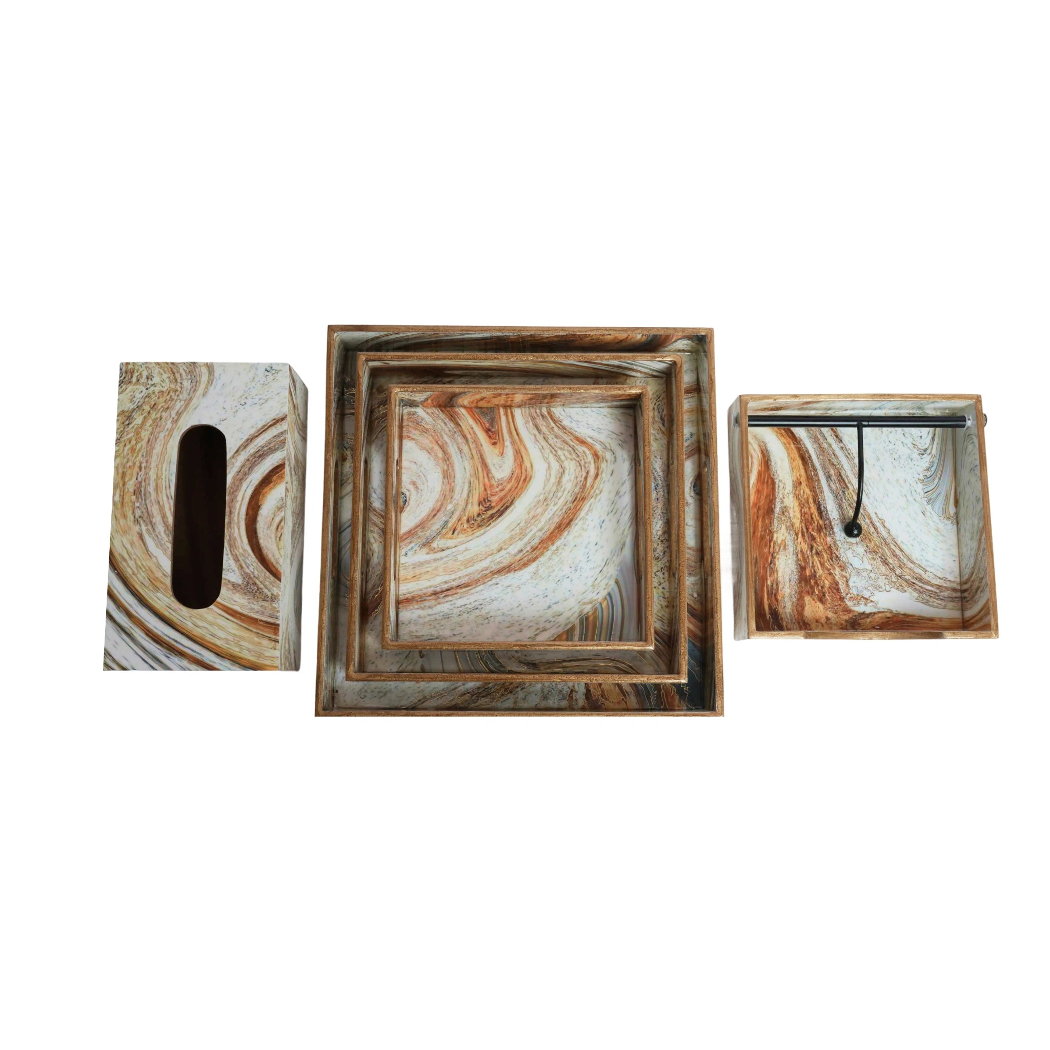 Wooden Italian Marble Serving Trey of 3+ Tissue Paper Box +Weight Tisssue Holder