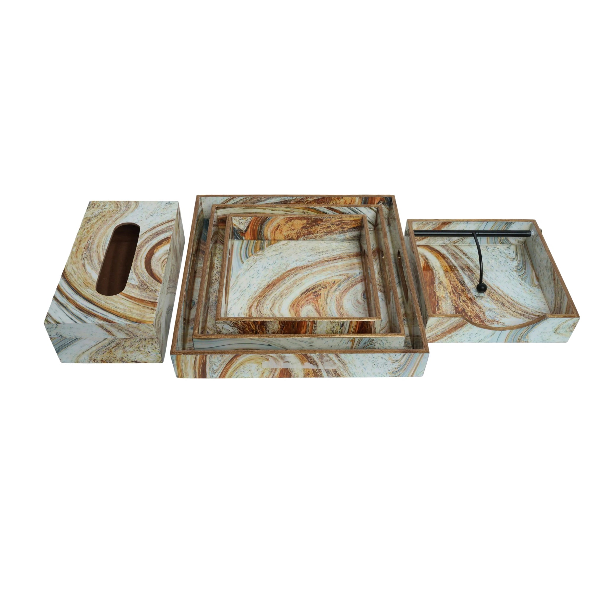 Wooden Italian Marble Serving Trey of 3+ Tissue Paper Box +Weight Tisssue Holder