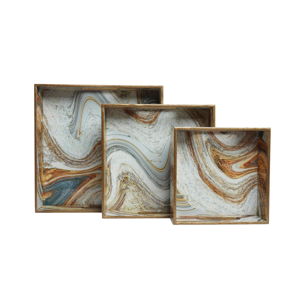 Wooden Italian Marble Serving Trey of 3+ Tissue Paper Box +Weight Tisssue Holder